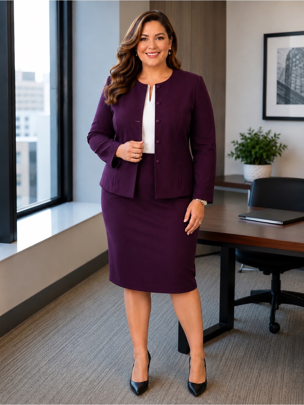 NWT NYP Plum Skirt Suit Set 20W Career Office MSRP $260